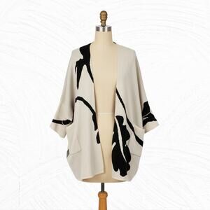 MarlaWynne Jacquard Knit Kimono Cardigan Leaf Topper L Open Front Drama Layer